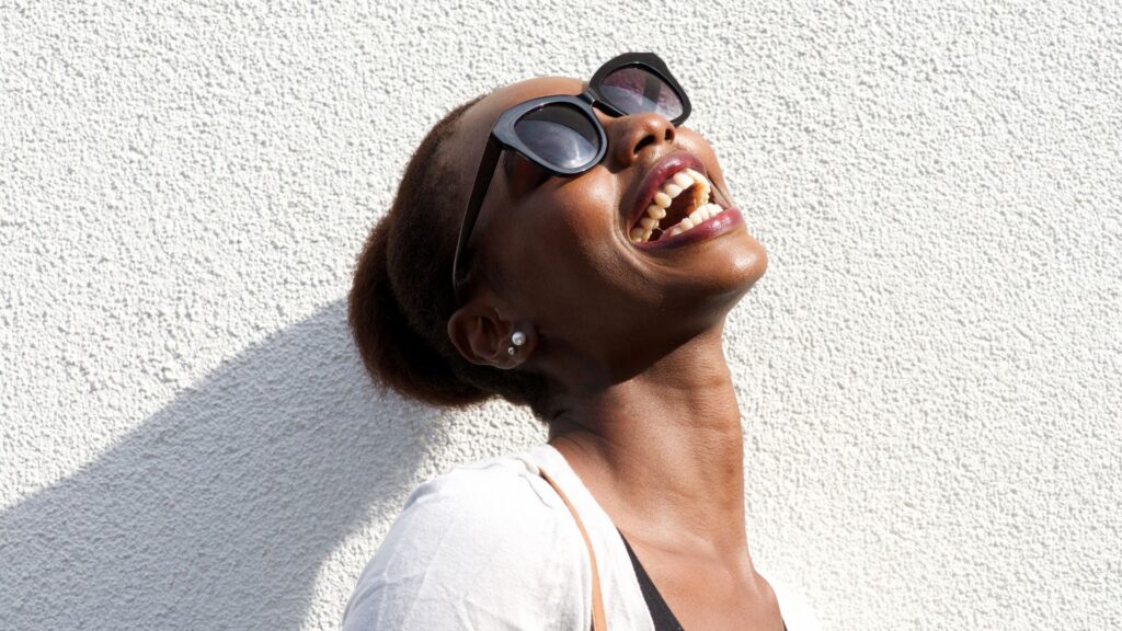 smiling laughing woman with great teeth