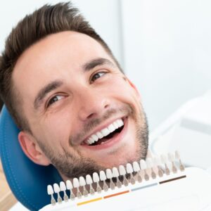 man at dentist getting teeth whitened