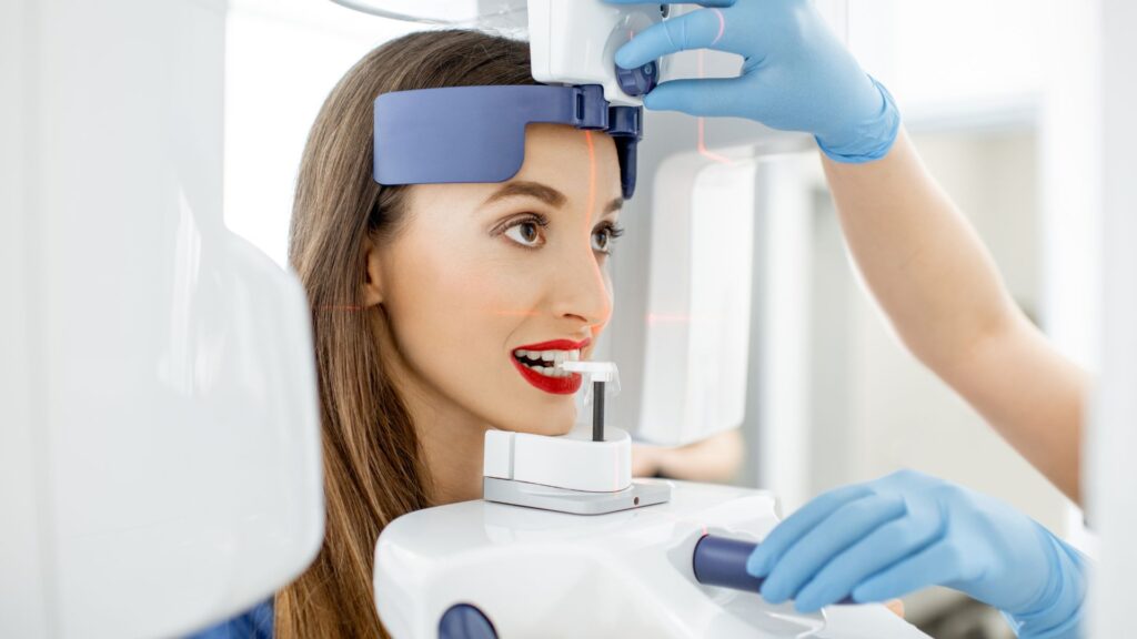 woman getting tooth xray