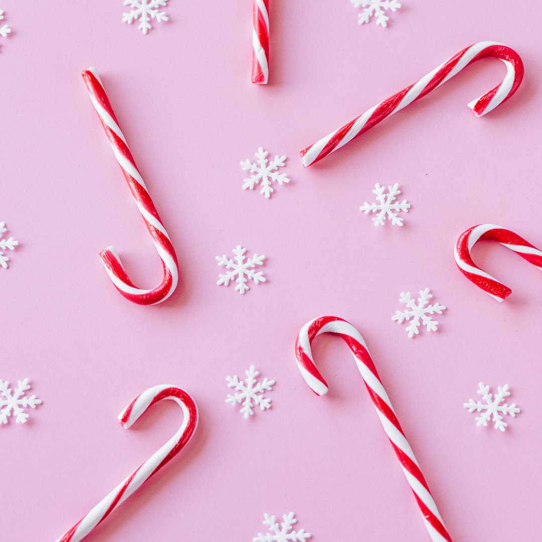 candy canes and snowflakes. 
