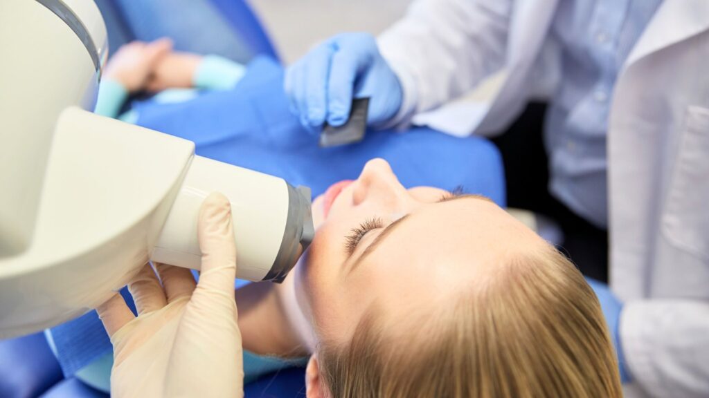 woman at dentist getting an x-ray